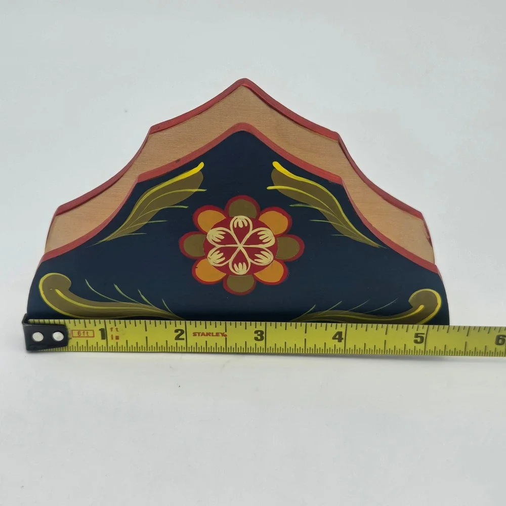 Swedish Dala Hand Painted Bird Floral Wooden Napkin Holder Scandinavian Folk Art
